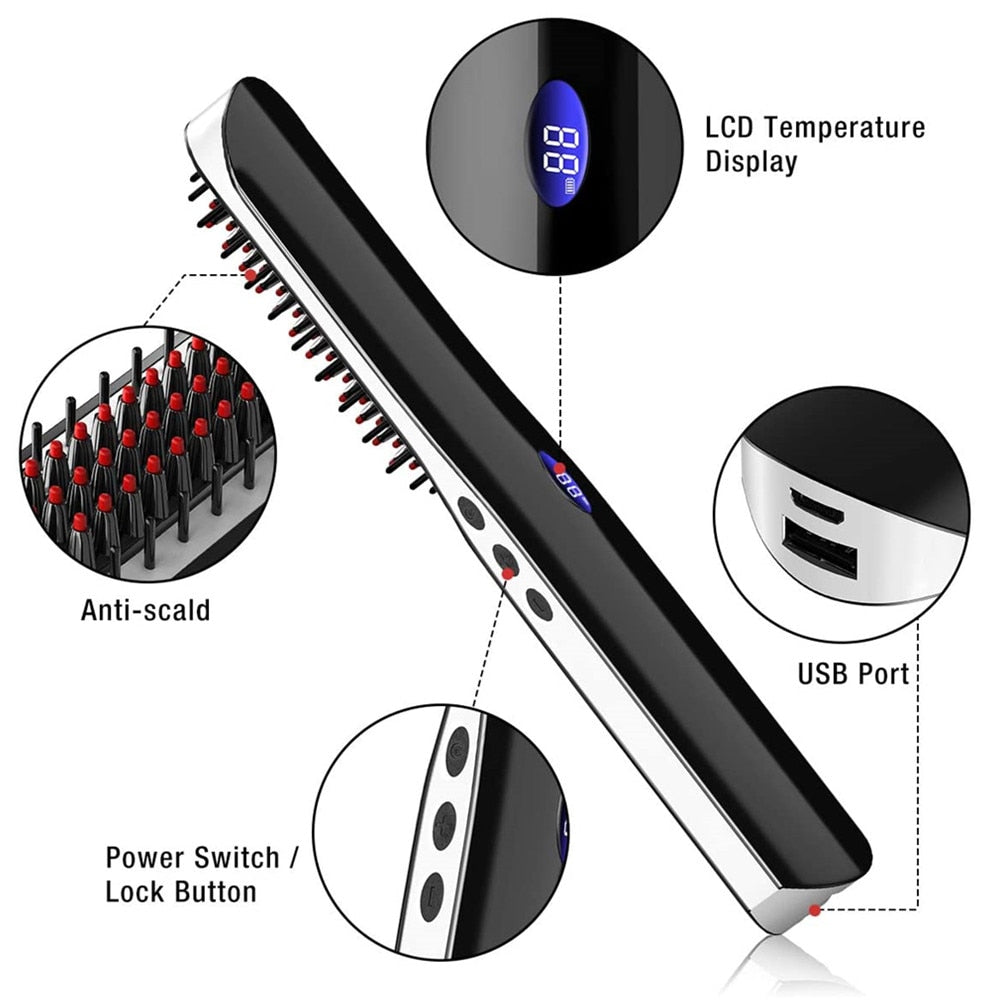 Wireless Hair & Beard Straightener Hot Comb