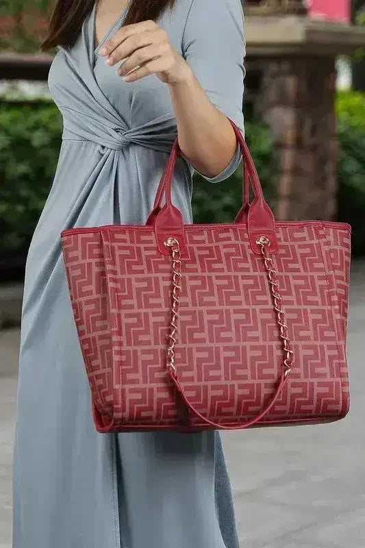 Vegan Leather Tote & Wallet Set - Gold Chain Strap | Femstylo