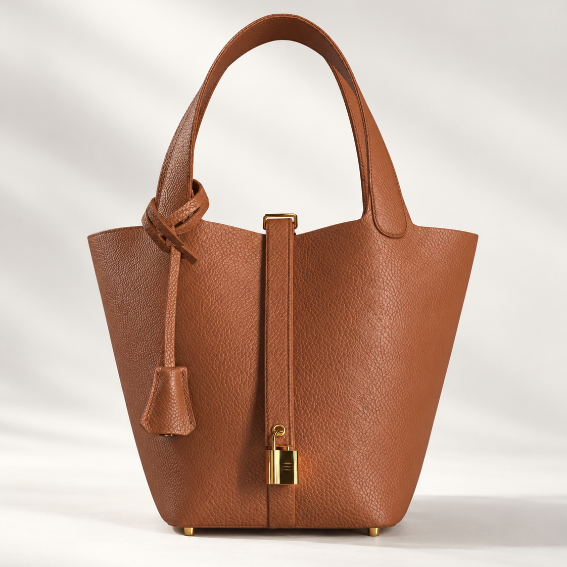 Leather Bucket Bag with Drawstring Pouch – Leather Satchel, Everyday Handbag with Mini Lock Design