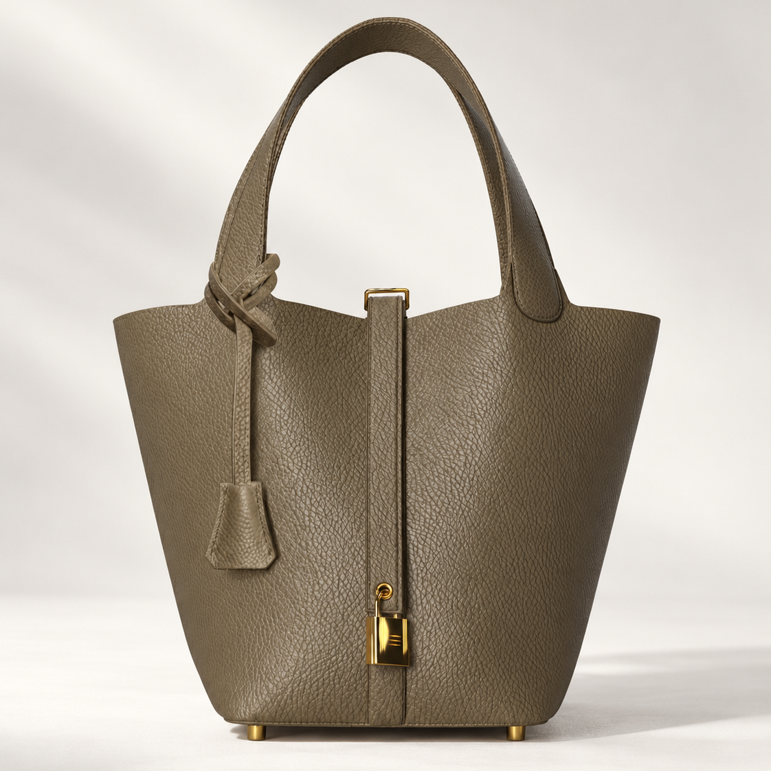 Leather Bucket Bag with Drawstring Pouch – Leather Satchel, Everyday Handbag with Mini Lock Design
