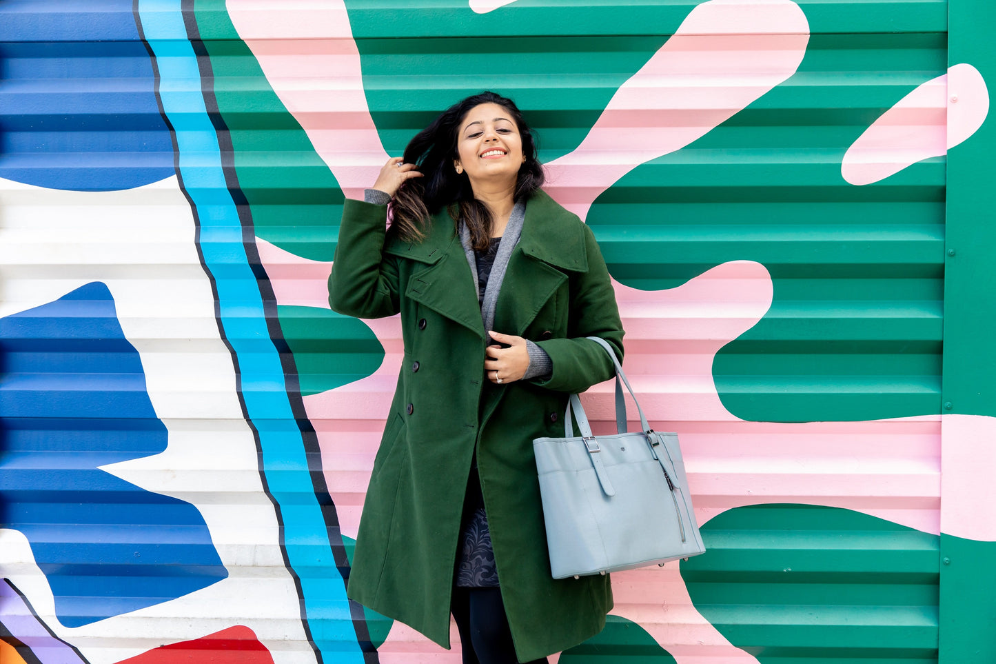 Miley - Blue Grey Vegan Leather Laptop Bag