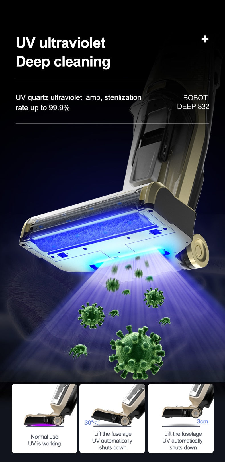 BOBOT DEEP 832 Cordless Floor Washer Vacuum with UV Sterilizer