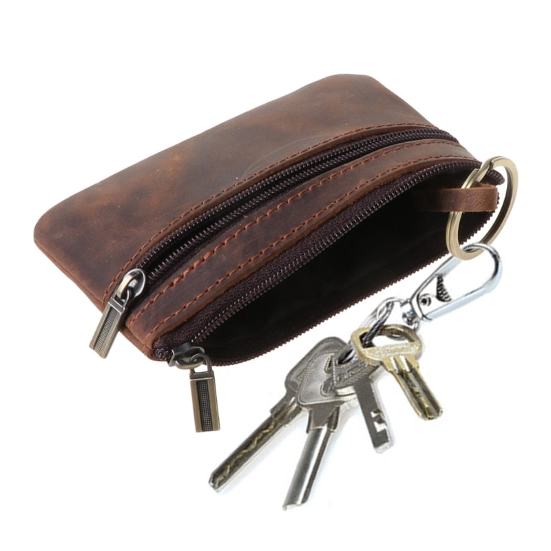 Zippered Leather Wallet with Key Ring