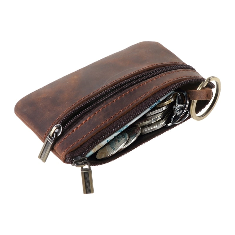 Zippered Leather Wallet with Key Ring
