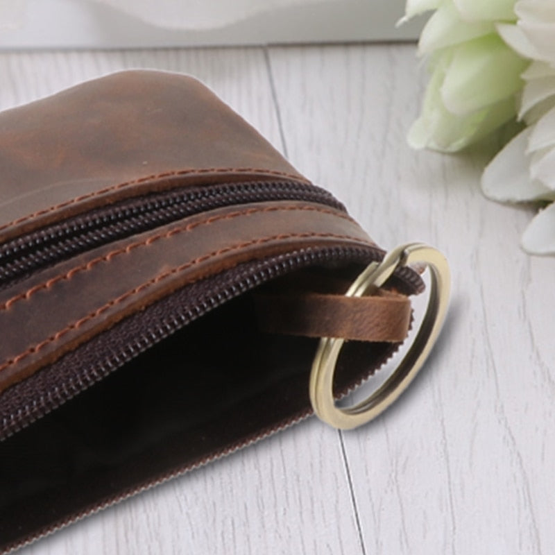 Zippered Leather Wallet with Key Ring