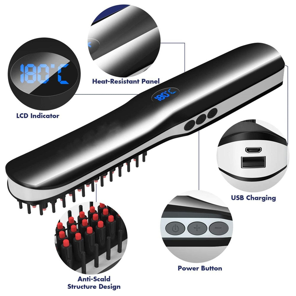 Wireless Hair & Beard Straightener Hot Comb