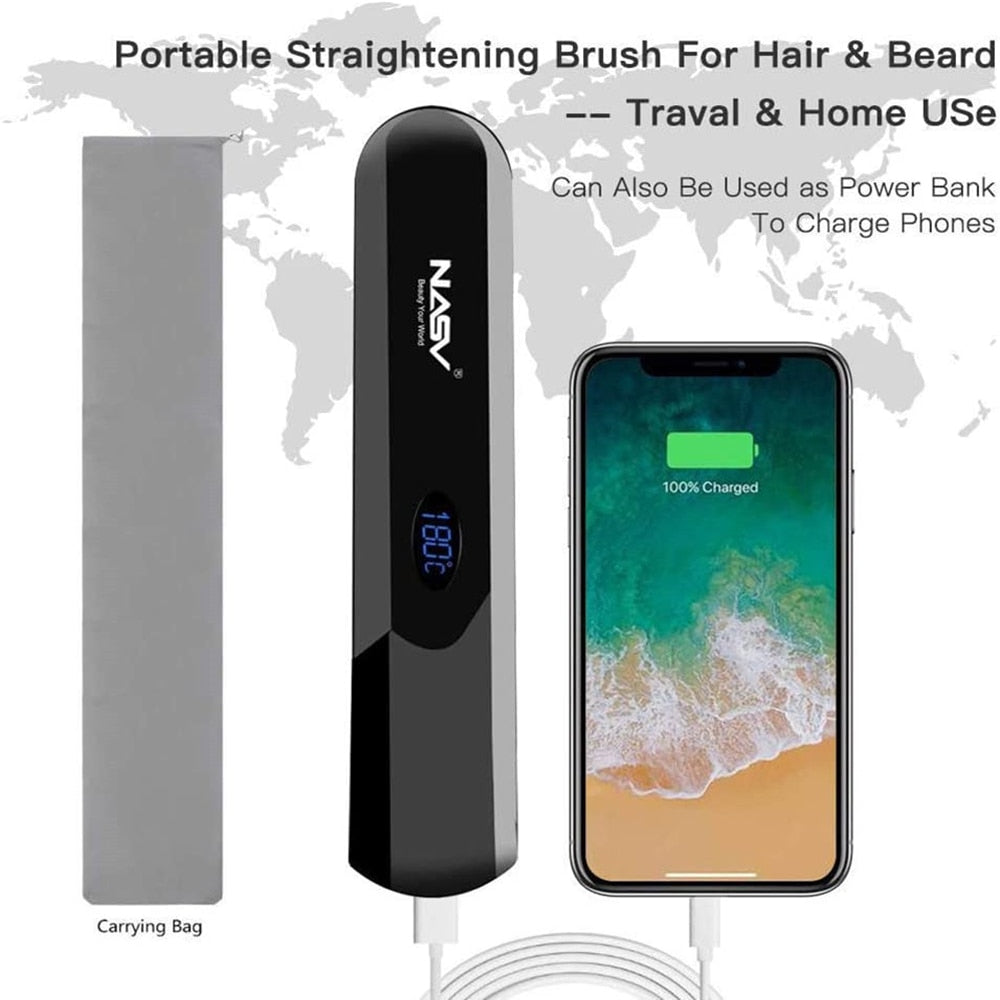 Wireless Hair & Beard Straightener Hot Comb