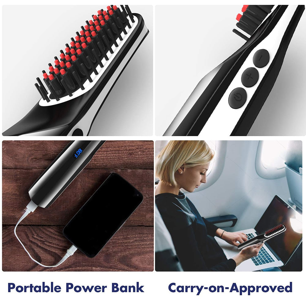 Wireless Hair & Beard Straightener Hot Comb