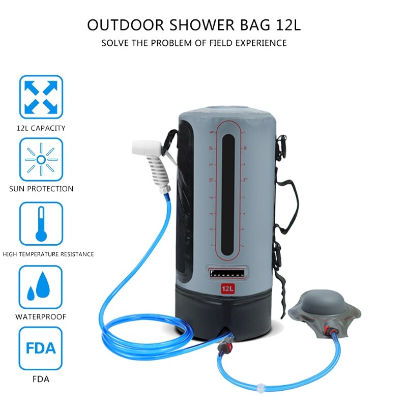 12L Solar Heating Camping Beach Shower Bag with Pressure Pump