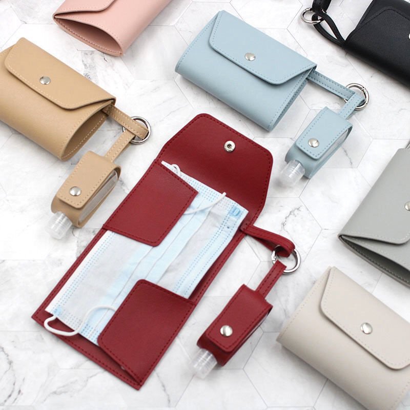 Face Mask Storage Folder with Hand Sanitizer Leather Cover Set