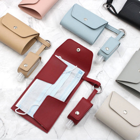 Face Mask Storage Folder with Hand Sanitizer Leather Cover Set