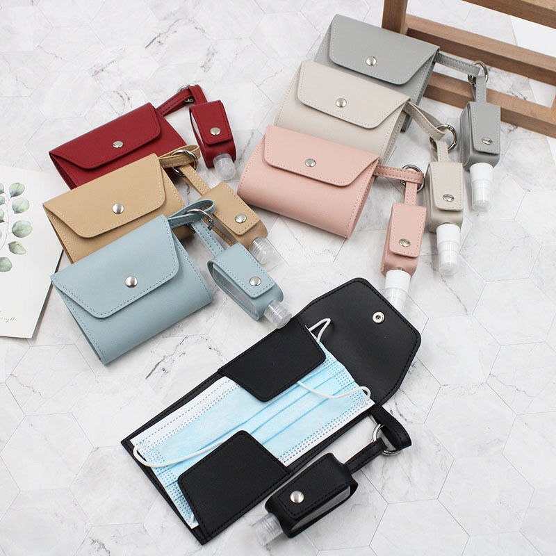 Face Mask Storage Folder with Hand Sanitizer Leather Cover Set