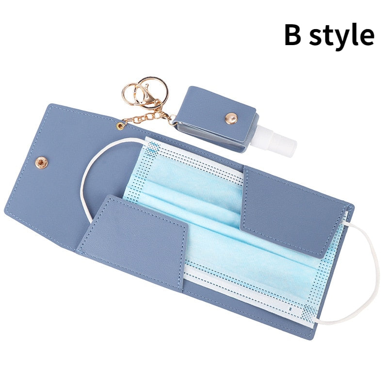 Face Mask Storage Folder with Hand Sanitizer Leather Cover Set