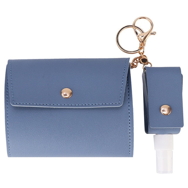 Face Mask Storage Folder with Hand Sanitizer Leather Cover Set