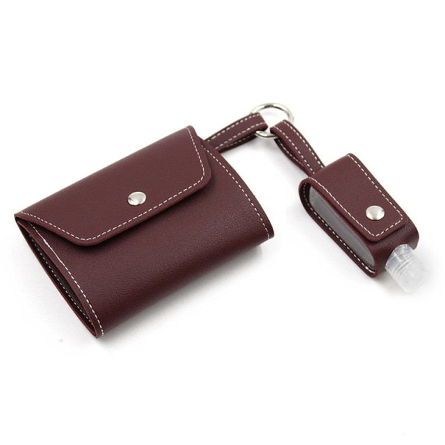 Face Mask Storage Folder with Hand Sanitizer Leather Cover Set