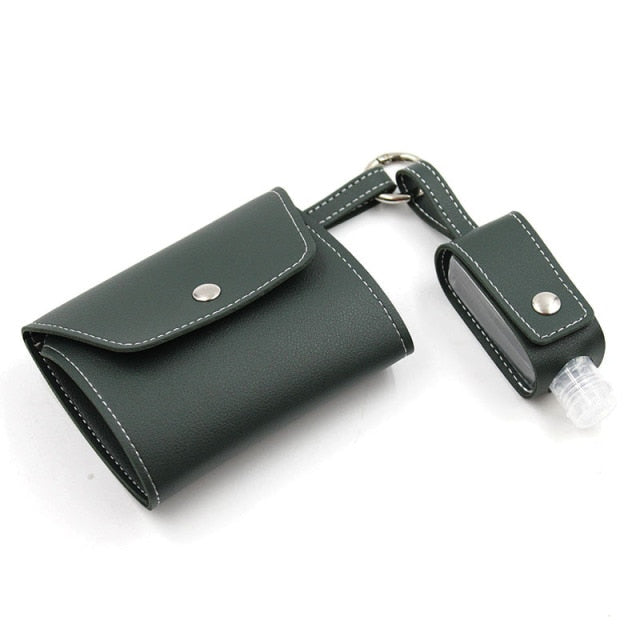 Face Mask Storage Folder with Hand Sanitizer Leather Cover Set