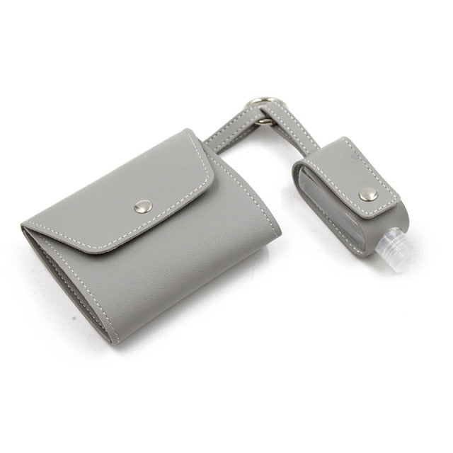 Face Mask Storage Folder with Hand Sanitizer Leather Cover Set