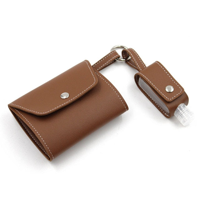 Face Mask Storage Folder with Hand Sanitizer Leather Cover Set