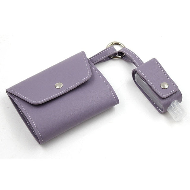 Face Mask Storage Folder with Hand Sanitizer Leather Cover Set