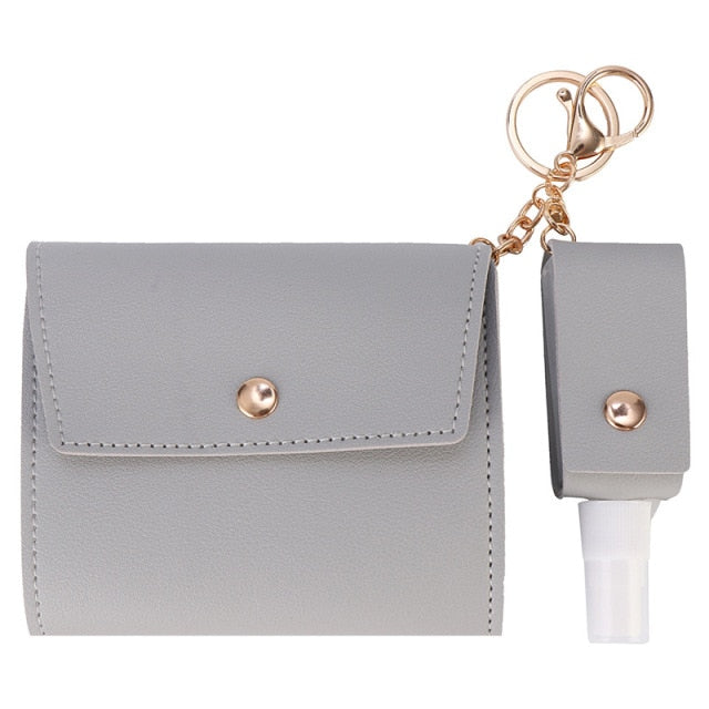 Face Mask Storage Folder with Hand Sanitizer Leather Cover Set