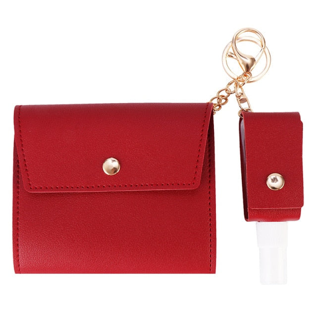 Face Mask Storage Folder with Hand Sanitizer Leather Cover Set