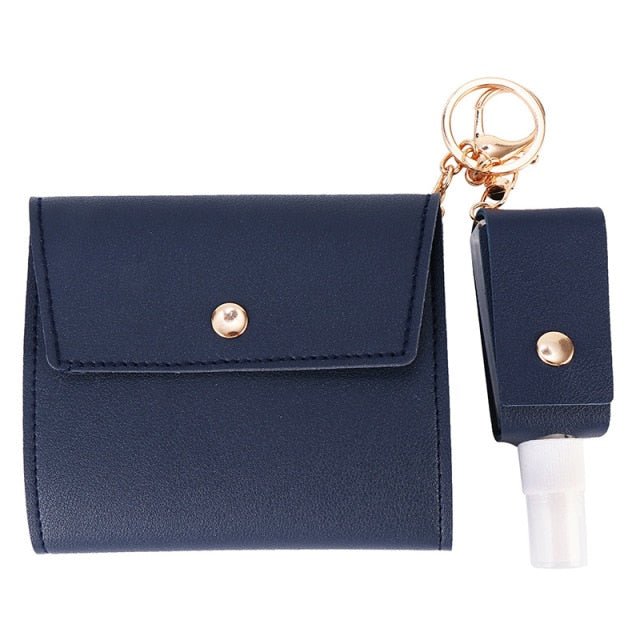 Face Mask Storage Folder with Hand Sanitizer Leather Cover Set