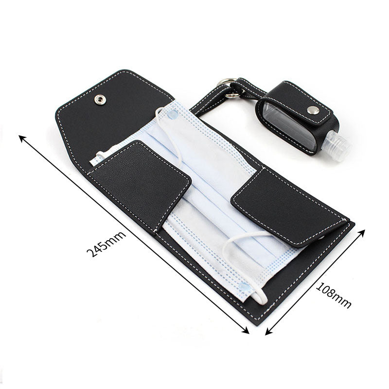 Face Mask Storage Folder with Hand Sanitizer Leather Cover Set