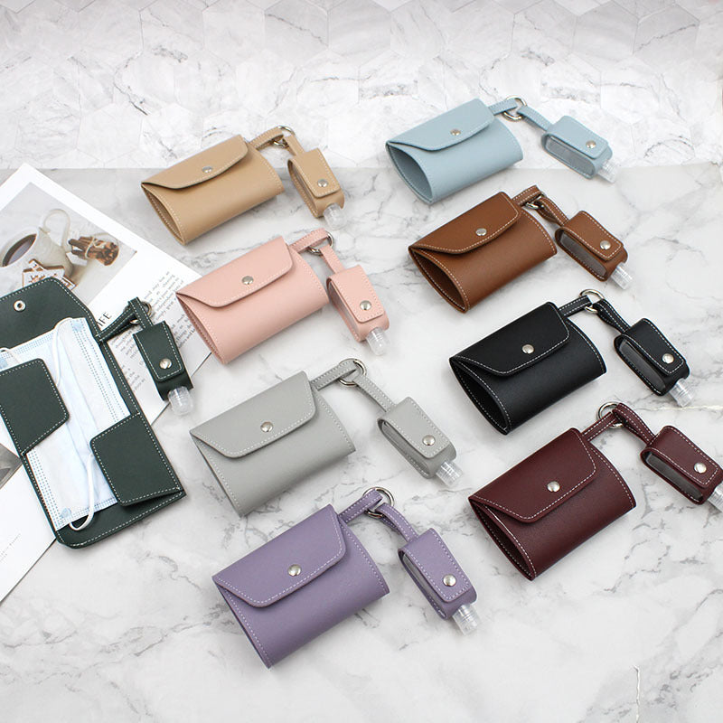 Face Mask Storage Folder with Hand Sanitizer Leather Cover Set