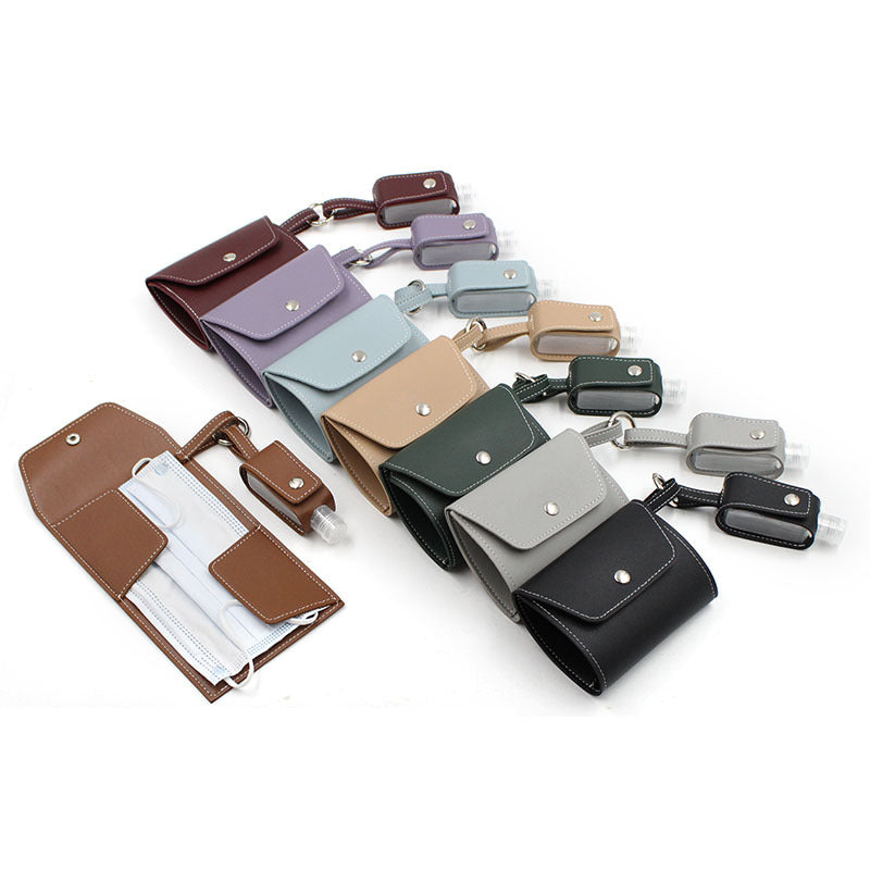 Face Mask Storage Folder with Hand Sanitizer Leather Cover Set