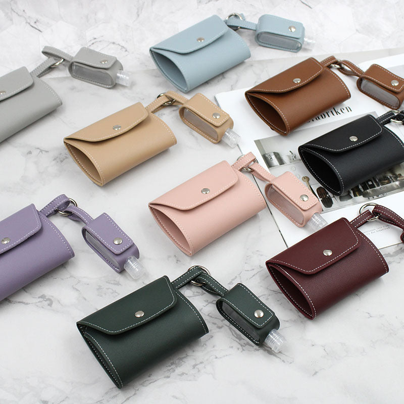 Face Mask Storage Folder with Hand Sanitizer Leather Cover Set